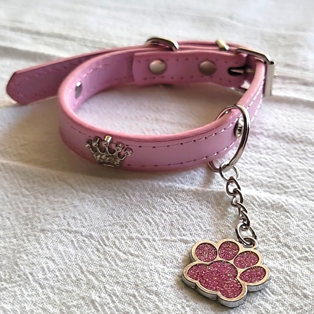 Paw Pendant Pet Collar Pink One Size